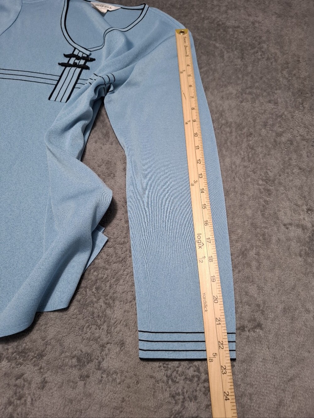 Exclusively Misook light blue black stripe long sleeve shirt blouse ladies Sz M - Picture 8 of 11